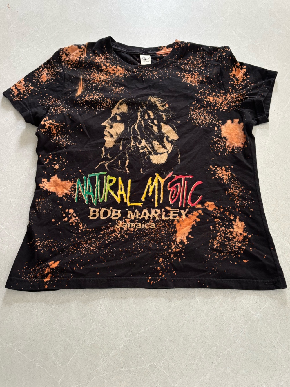 Bob Marley Natural Mystic Bleach Splatter Vintage Graphic Tee Sun Island 🇯🇲 M/L